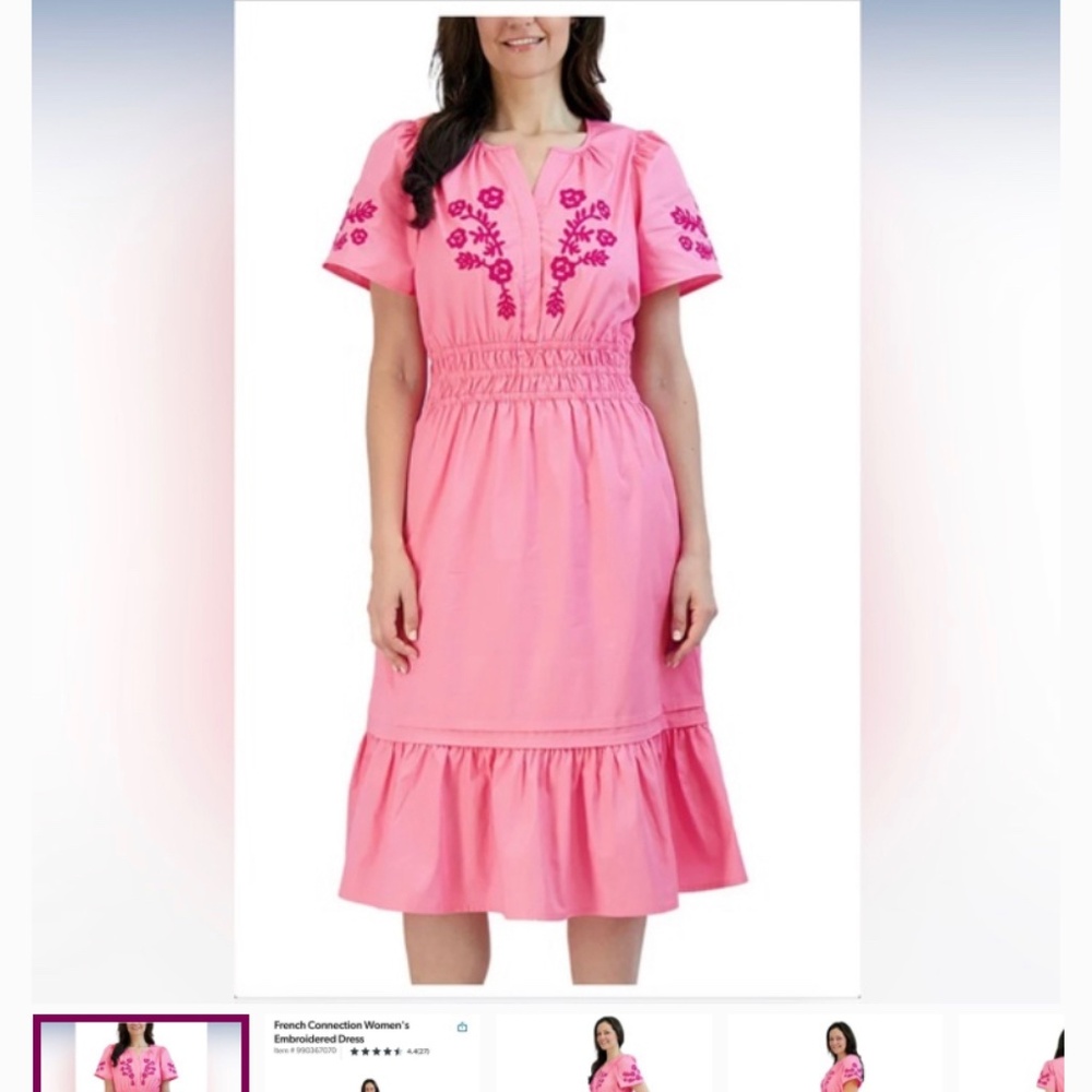 French Connection Pink Ruffled Smocked Midi Dress NWT